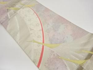 抽象鳥に花々模様織出し袋帯